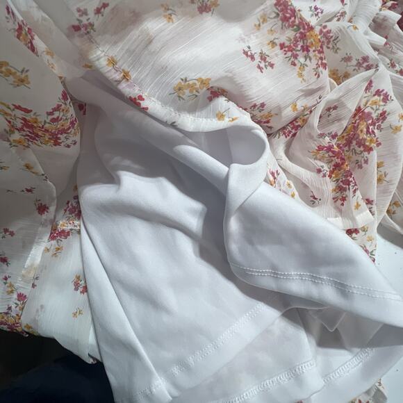 Vince Camuto Tiered Mini dress XXL floral white lined flowy long sleeve - Picture 10 of 13